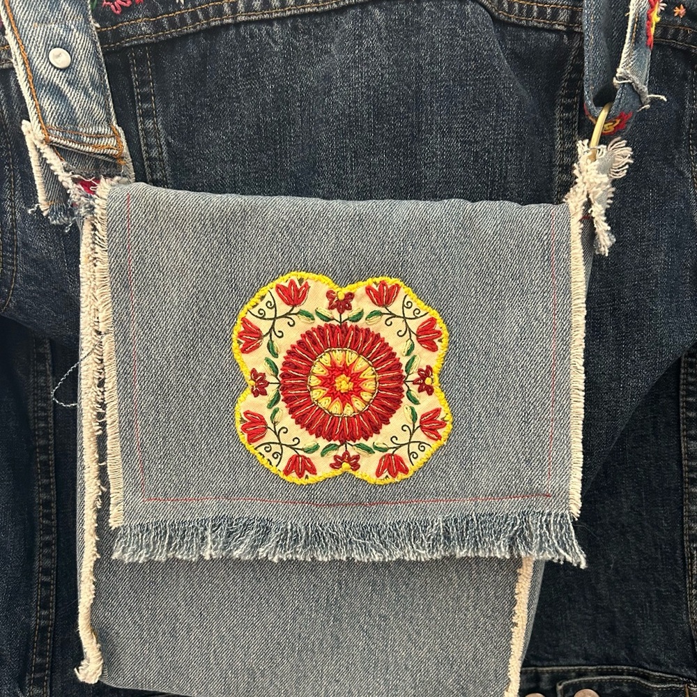 Hand Embroidered Denim Crossbody Bag